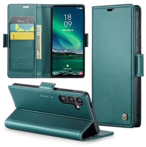 Rerzoiro Funda para Samsung Galaxy S24 FE, Funda de Cierre Magnético, Cartera de Cuero PU con [Bloqueo RFID], Soporte, Ranura para Tarjetas, Carcasa de Libro, Case para Samsung S24 FE, Turquesa