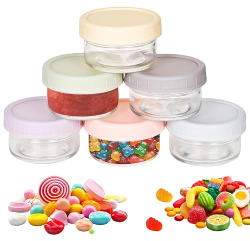 Bocaux en Verre,6 Pièces, 80ml Mini Bocaux Mason,Bocal en Verre Avec Couvercle,Pot de Yaourt, Pour Jam, Yogurt, Épices,Confiture