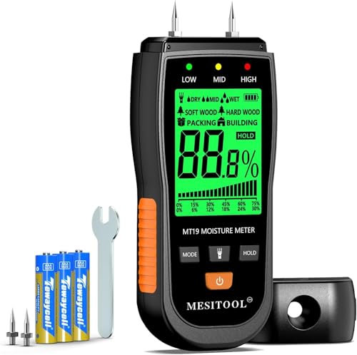 MEISTOOL Feuchtigkeitsprüfer Feuchtigkeitstester Holz Display LED Digital HD Feuchtigkeitsdetektor für Wände, Holz, Mauerwerk, Gips, Baumaterialien (MT19_FR)