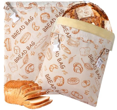 Reusable Beeswax Bread Bags for Homemade, 2 Pack - XL Linen Beeswax Bread Bags for Sourdough, Bread Sourdough Storage Bag, Freezer Safe, Keep Fresh