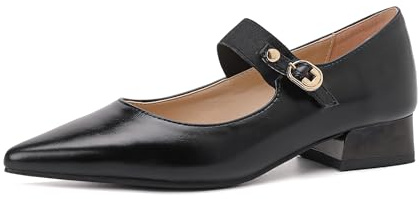 Lizoleor Zapatos Merceditas Mujer Tacon Ancho Puntiagudos Correa Tobillo