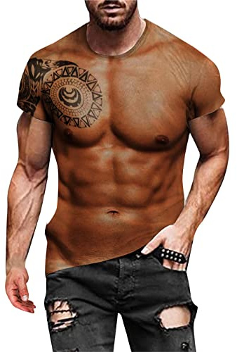 Maglietta da uomo con stampa muscolare 3D, maglietta da uomo, a maniche corte, con stampa digitale 3D, divertente regalo per uomini, divertente maglietta sportiva con stampa muscolare a maniche corte,