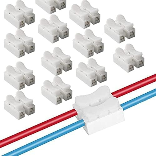 100pcs CH2 Quick Connectors, 2-Pin Terminal Block Spring Wire Connectors for LED Strip Lights & Electrical Wiring (White, 240V)