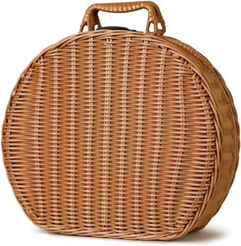Kunst-Rattan Korb Tasche, Vintage Handkoffer mit Tragegriff
