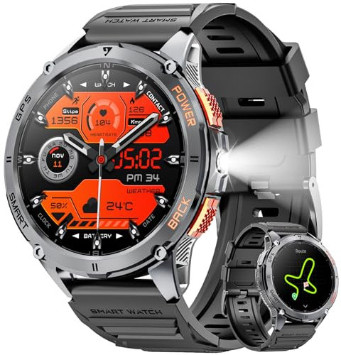 GPS Smartwatch Uomo, 1.43 AMOLED Militare Orologio Smart Watch con Chiamate Bluetooth, IP68 Impermeabile, 170+ Modalità Sportive Fitness Tracker con Sonno/Cardiofrequenzimetro per iOS Android