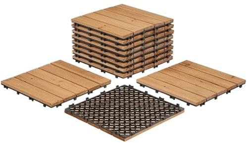 UBOHUZ Dalles De Terrasse en Composite Lot de 11 Dalles de parquet emboîtables en Bois Naturel, 30,5 x 30,5 cm, for intérieur et extérieur