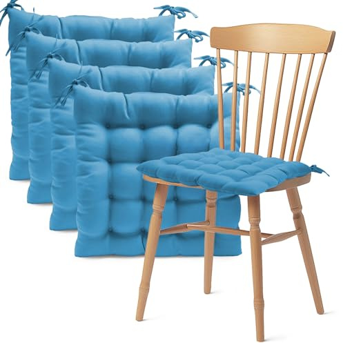 Pack 4 Cojín para silla 40x40x5 cm｜Repelente al agua y fácil de limpiar｜Con cintas de sujeción｜Funda con cremallera desmontable｜Uso interior y exterior｜Ideal para comedor, terraza, jardín u oficina