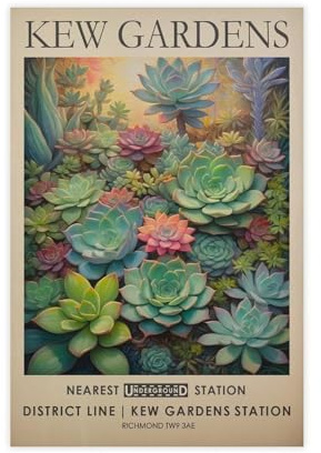 MGHDGD Kew Gardens, Vintage-Sukkulenten, botanische Kunst, Leinwand-Poster, Wandkunst, Dekordruck, Bild Gemälde für Wohnzimmer, Schlafzimmer, Dekoration, 30 x 45 cm