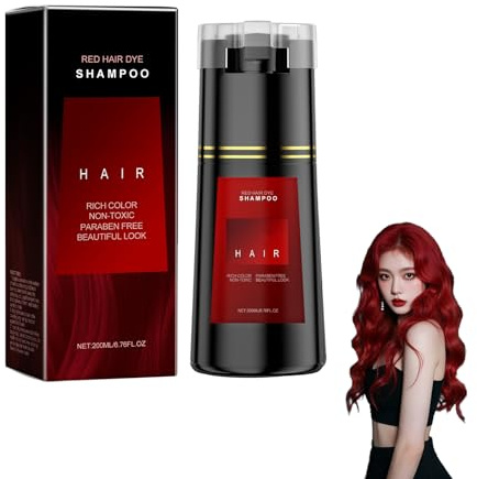 Hair Dye schampo, 200 ml 3-i-1 hårfärgningshampo, hårfärg, hårvård, naturligt hårfärgschampo för grått hår, långvarigt hår-omedelbar färgschampo hårfärg (röd)