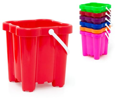 4-Pack Childrens Sandcastle Buckets | Colourful Castle Mould Buckets for Kids | Sturdy Beach & Sandpit Toys with Handle - 16cm