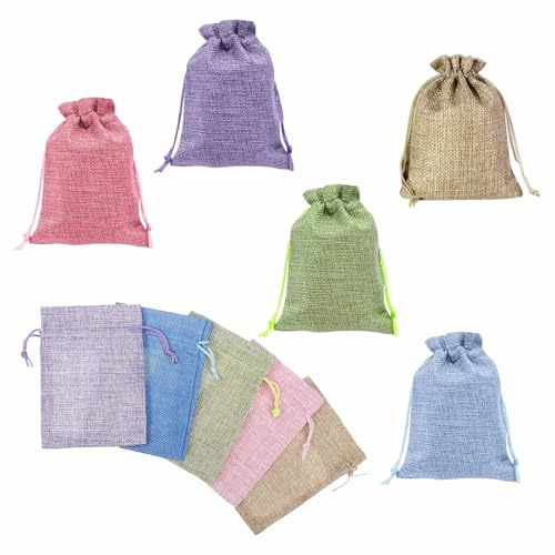 20 Stück Jutesäckchen mit Kordelzug Bunte Wiederverwendbare Geschenk Beutel Klein Mehrfarbig Stoffsäckchen für Weihnachten Hochzeit Party Weihnachten