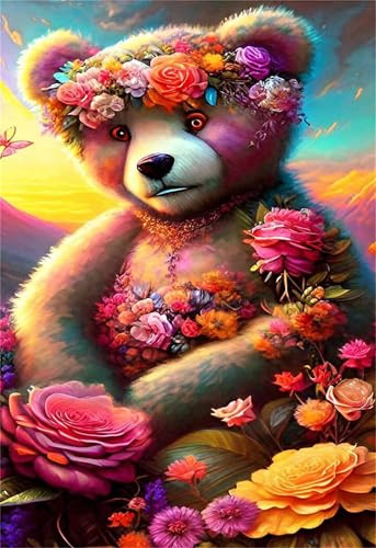 Puzzle 520 Pieces Oursaux Fleurs, Jeux éducatif Défi Jouets Puzzles Classiques, Parfaitement Emboîtable Lettres au Dos, pour Vous Faciliter Le Travail pour Hommes Femmes Plus âgés 52 x 38 cm