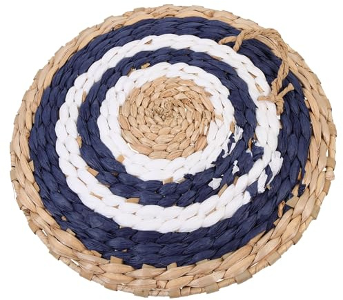 Adorno Colgante Tejido Nórdico Azul para Dormitorio, Pared | Hecho Tallo de Espadaña y Aro de Alambre, Acabado Creativo, Práctico y Fácil de Decorar