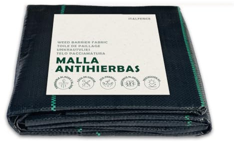Malla antihierbas 100 g/m² con 20 clavos de jardín y arandelas [2 x 5 m]