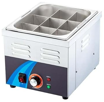 Scaldavivande elettrico, 9 griglie da appoggio con termostato regolabile 50-300 °C, acciaio inox 7L, divisorio rimovibile, 1,3 kW
