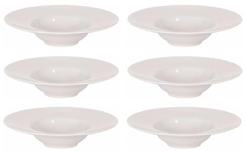 AC - Pack de 6 Platos hondos para risotto, cerámica, vajilla, pasta, tapas, postres, cocina, válidos para microondas y lavavajillas (Color Marfil - Ø 28 cm)