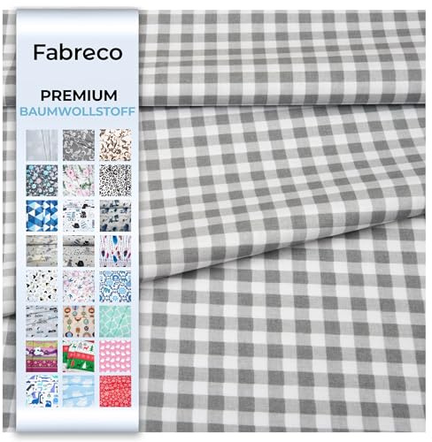 Fabreco - 100% Premium Baumwollstoff Meterware 200x160cm - Vichy Karo Grau-Weiß | 220g/lfm – Weich, langlebig & hautfreundlich | Stoffe Zum Nähen & Dekoration | Stoff Meterware -Fabric