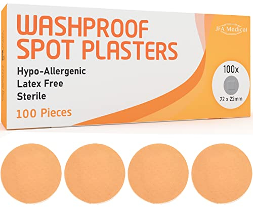 JFA Medical Washproof Spot Plasters 22 x 22mm 100 Plasters Per Box