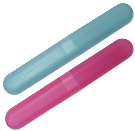 Dental Aesthetics 2 x Zahnbürstenetui, Reiseetui, Zahnbürstenhalter aus Kunststoff, Saubere Bürsten im Urlaub (Rosa und Blau)
