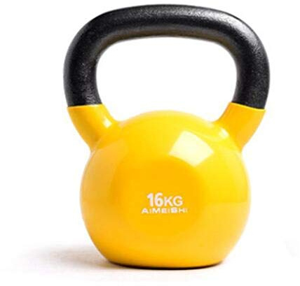 RPOLY Kettlebell Vinyl, Kugelhantel aus Gusseisen, Kettlebell Kugelhantel Geeignet für Anfänger und Fortgeschrittene/Gym Startseite,Yellow-16kg_A