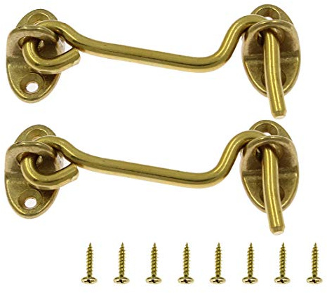 Kyuionty Türschloss, massives Messing, 7,6 cm, Privatsphäre, Türhaken und Öse für Badezimmer-Holzzäune (Gold), 2 Stück