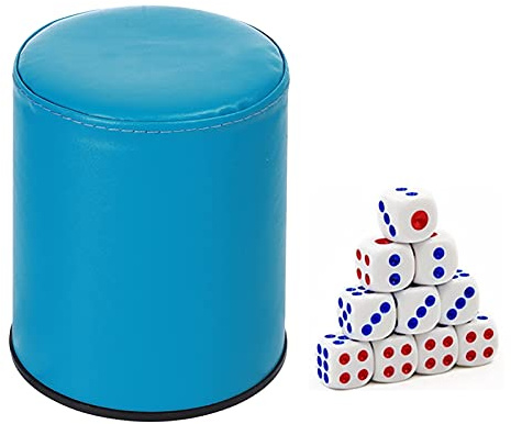 1 Set Würfelbecher Shaker Würfelbecher Set Casino-Thema Filz innen himmelblau Leder Kunststoff mit 10 Würfeln