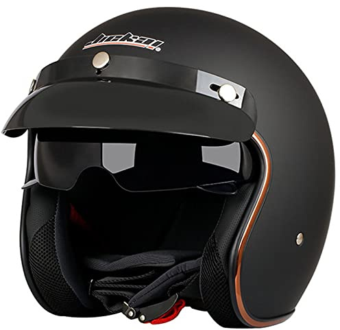 ABDOMINAL WHEEL Demi-Jet Casque Moto,Casque Moto Jet Vintage Casques Moto Bols avec Lunettes De Pilote,ECE Homologué Rétro Demi-Casque Casque Face Ouverte De Mobylette E,M=57~58CM