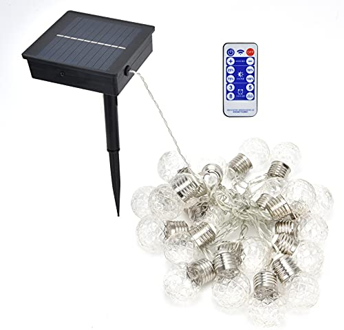 6M 20LED Glühbirne Solar Lichterkette, Dimmbare Lichterketten mit Fernbedienungen, 8 Lichtmodi Wasserdichte LED-Kugel-Hängeleuchten für Den Außenbereich für Den Außenbereich mit Warmem Licht