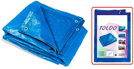 Acan Tradineur - Toldo de Polietileno Azul de 5 x 8 m, Impermeable, irrompible, Lavable con ojetes metalizos Cada Metro, Lona de plástico de Polietileno para Distintos usos con Costuras reforzadas