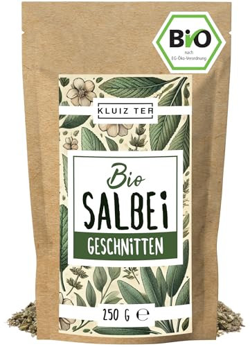 Salbeitee Bio lose - 250 Gramm Bio Salbeitee lose I 100% natürlicher Salbei getrocknet aus Biologischem Anbau by KLUIZ TEA