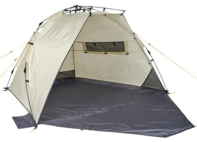 Uquip Strandmuschel Speedy boulder I 150 x 115 x 200 cm I UPF 50+ Strandzelt zum Schutz vor Sonne, Wind & Regen I tragbares Beach Zelt mit Quick-Up System I ideal für Strand, Camping & Picknick