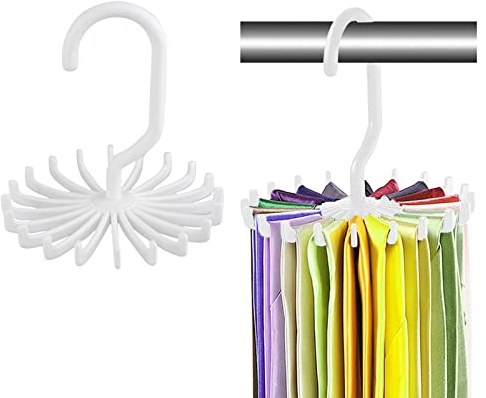 FuninCrea Krawattenhaken, 2er-Pack Mini Schal Gürtelhalter Multifunktionaler 360° Drehbarer Kunststoff-Krawattenbügel für Kleiderschrank Organizer Organisieren Sie Krawattenschals (Weiß)
