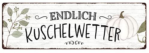 Interluxe Schild Metallschild - Endlich Kuschelwetter - Herbstschild Herbstdeko Herbst weißer Kürbis Baby Boo Japandi Skandi modern