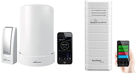 Technoline MA10040 Regenmesser Komplett-Set, weiß & Mobile MA10100 Alerts Zusatzsensor MA 10100 - Temperatursensor mit Datenübertragung auf das Smartphone, Thermometer, weiß, 3,2 x 1,7 x 8,7 cm