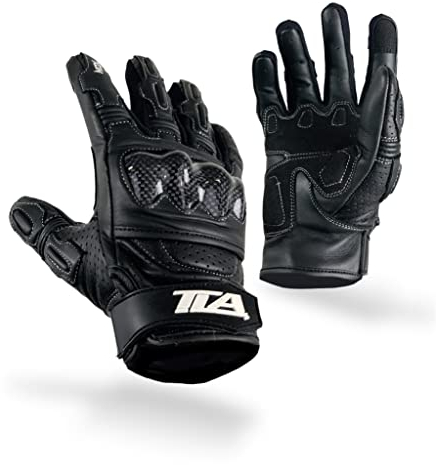 Gants de moto en cuir TLA NOX pour homme et femme, avec manchettes courtes homologuées CE, tailles 2XS à 5XL, pour écran tactile, mi-saison_Nero_L