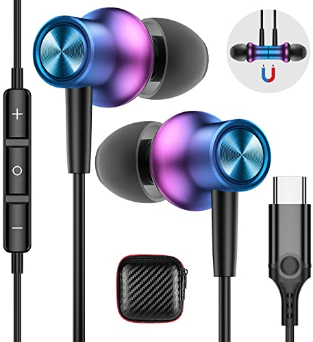 Auriculares USB C para iPhone 15 16 Pro 17 Air Xiaomi 15 Pad 7 6 5,Magnéticos Estéreo Cancelación Ruido Auriculares USB Tipo C con Microfono para Samsung Galaxy A34 A54 A55 A35 A36 OnePlus 13 Pixel 9a