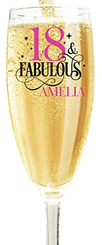 ukgiftstoreonline Personalised Fabulous Any Age and Name Champagne Prosecco Glass for Her 18th, 21st, 30th, 40th, 50th, 60th