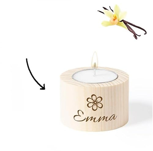 Candela personalizzabile Vaniglia - Candela decorativa con coperchio in legno da incidere con testo e logo [ Candela profumata a lunga durata]