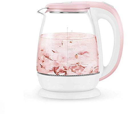Bollitore elettrico in vetro, tè per la salute con spegnimento automatico domestico, teiera elettrica di grande capacità da 1,8 litri, rosa Present