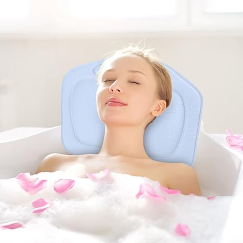 mumisuto Bath Pillow Ergonomic Bath Cushion for Head and Neck Support Bath Pillows Waterproof, Spa Bath Headrest Pillow Bath Pillows with Strong Suction Cups Fits All Bathtub, Hot Tub and Spa