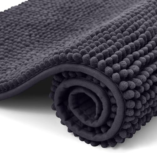 OLANLY Chenille badrumsmatta halkfri badrumsmatta mjuk badmatta absorberande badrumsmatta tvättbar duschmatta för badrum, 50 x 80 cm, mörkgrå