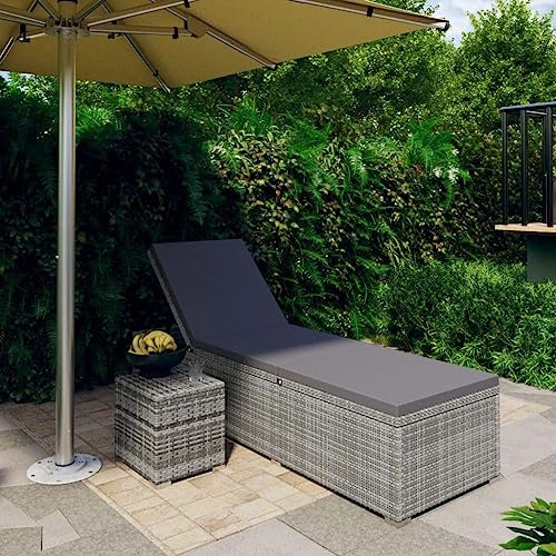 ULUYYUC Rattan-Liegebett Sonnenbank Tagesbett-Überdachung Liege GartenSonnenliege mit Auflage und Teetisch Poly Rattan Graugeeignet für Pools, Strände, Decks