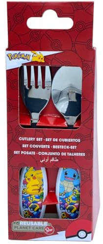 Stor, Set Cubiertos Pokemon, Juego de Cubiertos Infantiles, Tenedor y Cuchara de Acero Inoxidable para Niños, 2 Cubiertos