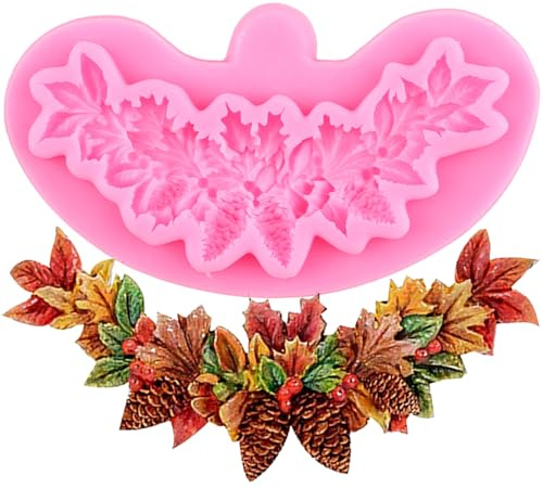 XMOLDNMS Swag Girlande Silikonformen Backformen Tannenzapfen Stechpalmenblatt Fondant Form für Kuchendekoration Cupcake Topper Süßigkeiten Schokolade Polymer Clay Gum Paste