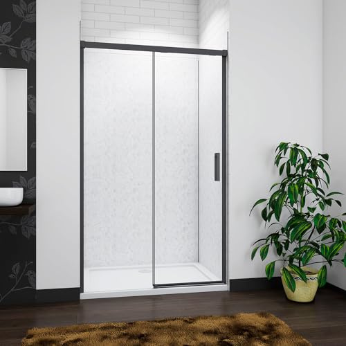 Acezanble 1500x1950mm Black Slim Sliding Shower 8mm Glass Door