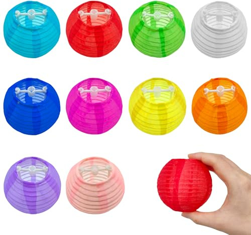 Niuhong 10 Pcs 3in Mini Runde Laterne Lampions Zimmer Dekoration Hängend | Stofflaterne Kleine Laternen Dekoration Laterne Garten Balkon Deko Innen Und Außen Party Geburtstag Hochzeit Taufe (Bunt)