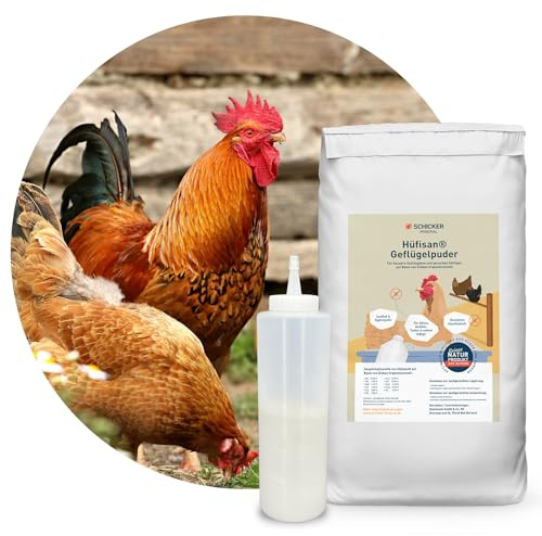 Schicker Mineral Hüfisan Hygiene-Kombi 10 kg + 500 ml Stäubeflasche, Geflügelpuder auf Basis von Diabas Urgesteinsmehl, 100% natürlich, Parasiten effektiv bekämpfen, gegen Milben, Stallhygiene, Hühner