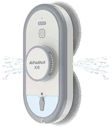 AlfaBot X8 Robot limpiacristales, Robot limpiaventanas Inteligente con pulverizador de Agua de Doble dirección, Robot de Limpieza de Ventanas Interiores y Exteriores, Depósito de Agua de 50 ml