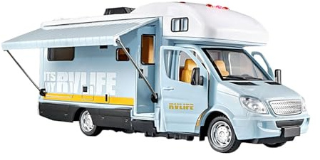 Dickly 1/32 Wohnmobil-Spielzeug mit Dachtüren zum Öffnen, Mini-Wohnmobil-Spielzeug, Rückziehauto als Partygeschenk für Kinder im Alter von 4 5 6 Jahren, Blau