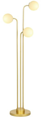 HOMCOM Stehlampe mit drehbar Lampenschirmen, 120W Leselampe, 1,65 m hoch Nachttischlampe mit Fußschalter, Stehleuchte für Schlafzimmer, Büro, Wohnzimmer, Gold